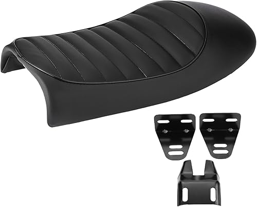 Miniatura 4 de Aramox Asiento de motocicleta, silla de montar de piel sintética para motocicleta con soportes de montaje, negro/marrón, asiento de cojín de