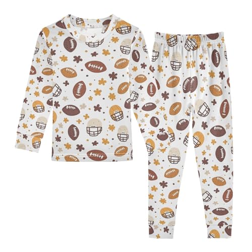 ALAZA Flower Yellow Helmet Rugby Pajamas Long Sleeve Sleepwear 2-Piece Pajama Set