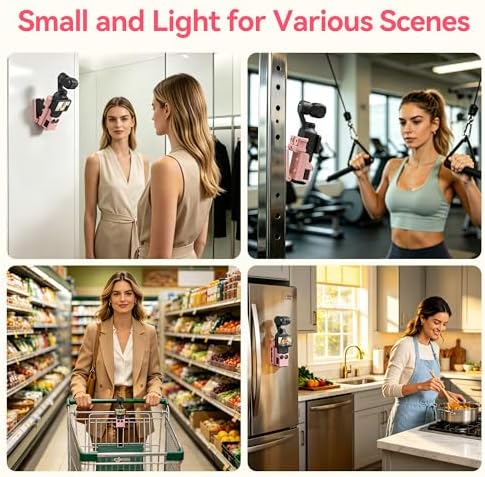 AMAZEAR Magnetic Mount Stand Compatible with DJI Osmo Pocket 4P/4/3/Xtra Muse, Pocket4 Accessories Adapter Clamp Magnet Suction Case Holder on Desktop/Vertical Surface, 180° Adjust Handle, Lightpink — view 5