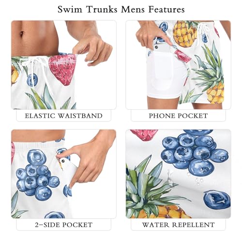 xigua Watercolor Pineapples Mens Swim Trunks with Liner, 5 inch Quick Dry Mens Boardshorts for Beach3