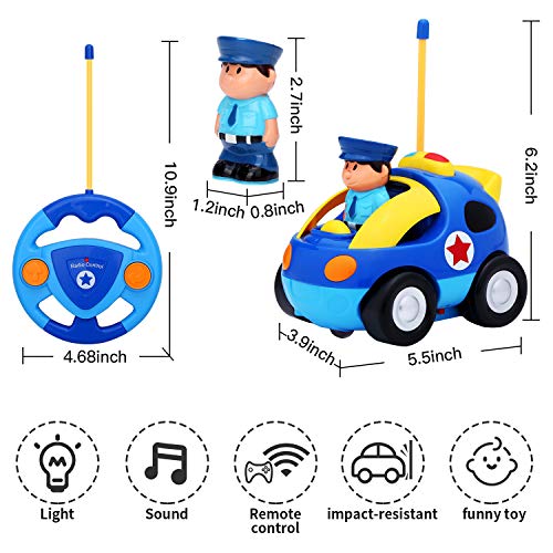 KingsDragon Remote Control Car, Cartoon RC Police Car Race Car with Lights and Music,Radio Control Toys for Kids Young Children and Toddlers,Perfect Birthday Xmas (Blue) - Thumbnail 3