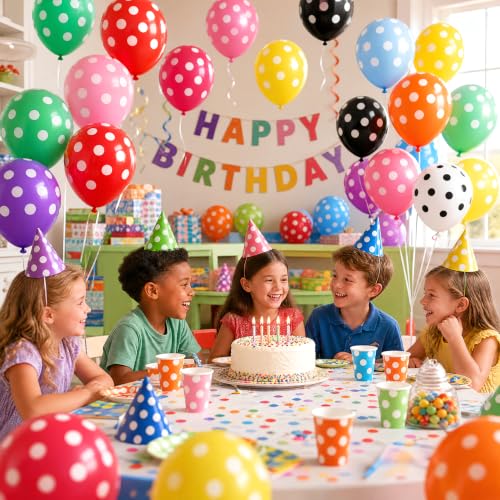 Image of TONIFUL 100 Pack Multicolor Polka Dot Latex Balloons - 12 Assorted Colors Balloon for Rainbow Birthday Carnival Baby Shower Anniversary Wedding Party Decorations