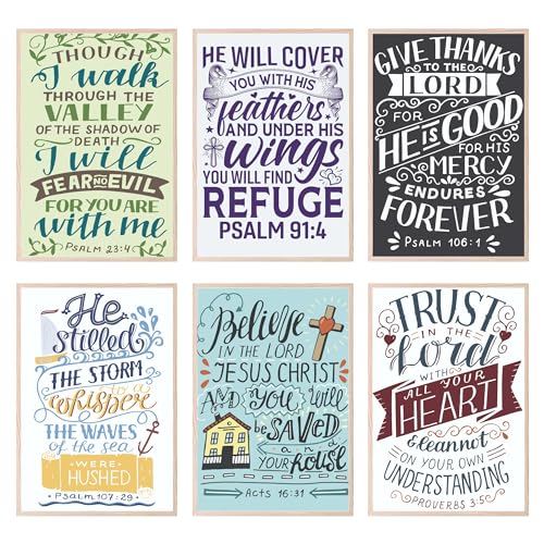 Décoration murale chrétienne pour salon et chambre - Pack de 6 posters Psaumes de la Bible