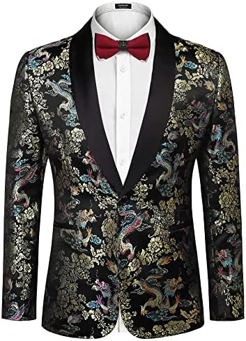 COOFANDY Men's Slim Fit Stylish Casual One-Button Suit Coat Jacket Business Blazers Black 1 XX-Large