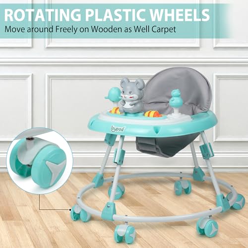Image of JoyRide Musical Baby Walker with Adjustable Seat, Interactive Toy Bar, Foldable Design, 6-18 Months (Green)