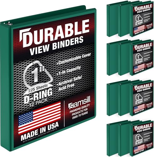 Image of Samsill Durable 1 inch 3 Ring Binder, D Ring Binder, 100% Recycled Chipboard, Green, 12 Pack