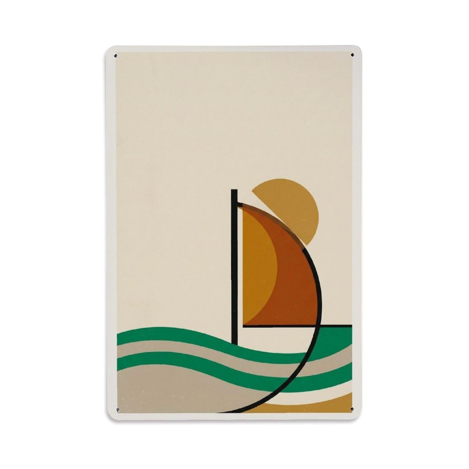 Abstract View Harbor Sailboat Vertical Shape Layout Metal Tin Sign Plaque Wall Decor for Cafe, Man Cave, Club Bar, Office, Home Garden Round Metal Poster 8x12Inch