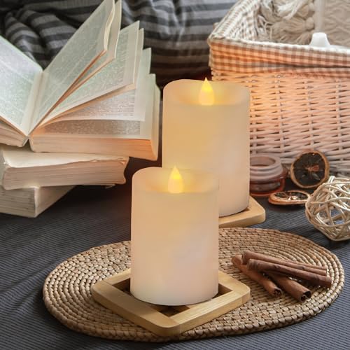 Image of 3x4 Flickering Flameless Candles Set of 2,4 inch Real Wax LED 600 Hours Battery Candles with Timer Remote,Control for Wedding Party Indoo,Ivory