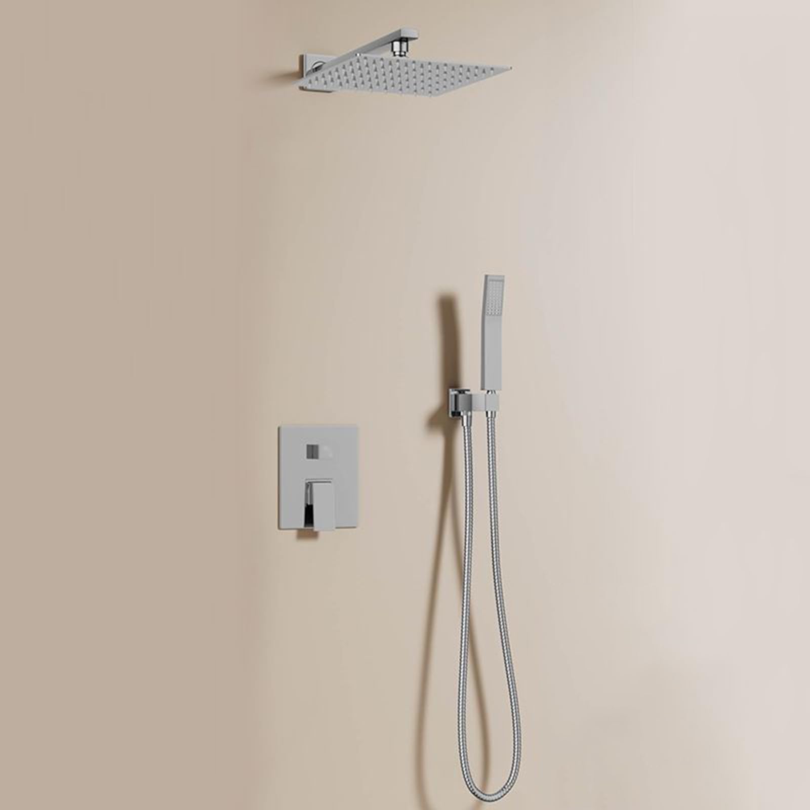 Mitigeur de douche encastré robuste en finition argent chromé brillant