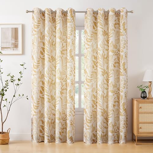 Image of Wheat Gold Leaf Light Filtering Window Curtains, 55 inch Wx90 Lx2