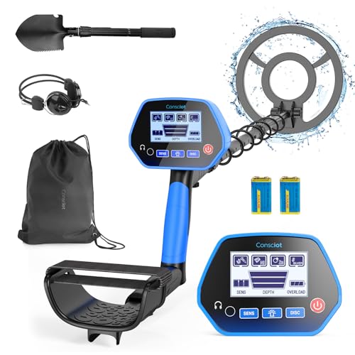 Metal Detector for Adults & Kids, Consciot Metal Detector Kit Waterproof IP68, Outdoor Gold Detector with 8'' Search Coil, LCD Display, Metal & Disc Mode, Beach & Backyard Use, Gift for Boys & Girls