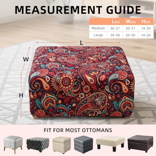 Image of YISUN Ottoman Cover Square, Stretch Printed Ottoman Slipcover Square, Thick Storage Ottoman Covers Washable Footrest Stool Cover Protector with Nonslip Elastic Bottom