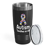 Flairy Land Autism Awareness Day Tumbler 20oz Black -Autism Touches Us All - Acceptance Autistic Child Fighter Mom Speech Therapist Superpower Kid
