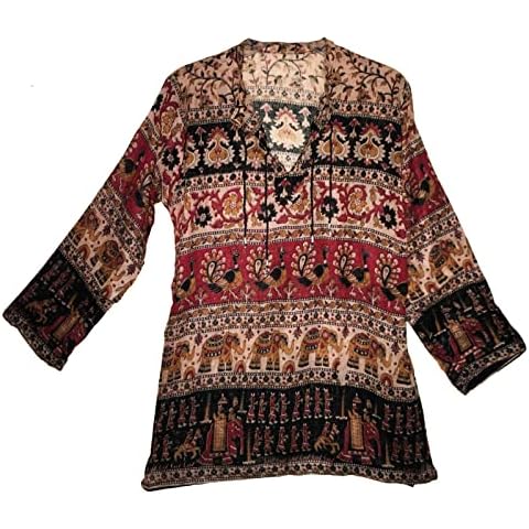 JNB Garments Indian Vintage Pattern Cotton Blusa Dress Blouse Women ehs Top Hippie Cover