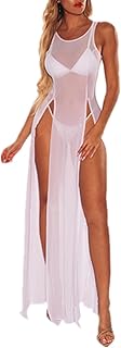 Sexy Kleid aus transparentem Netzstoff mit hoher Öffnung, langes Bikini-Cover-Up für Bikini, Netzoberteile, Strandbekleidung, Strandkleid, Kleid für Damen