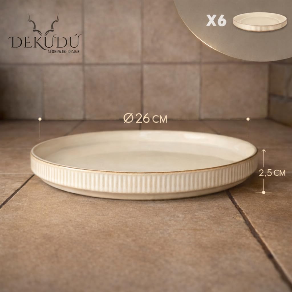Assiettes plates Assiettes Service de Table Céramique en Grès de Qualité - Fait à la main - 6 pièces ∅ 26 cm-Résistant-va au lave-vaisselle micro-ondes - Vaisselle et arts de la table-beige