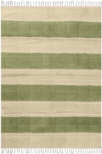 Tapis à tissage plat en coton haut de gamme 122 cm lavable beige vert