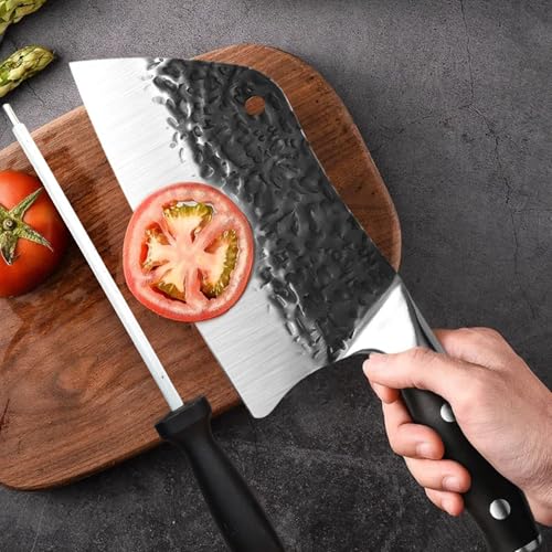 Image of Machado Forging Serbian Chef Knife Set - 12 inch Full Tang High Carbon Clad Steel Butcher Cleaver with Knife Sharpener - Perfect for Vegetables, Fish, Meat - Ideal for Kitchen, Hotel, Restaurant