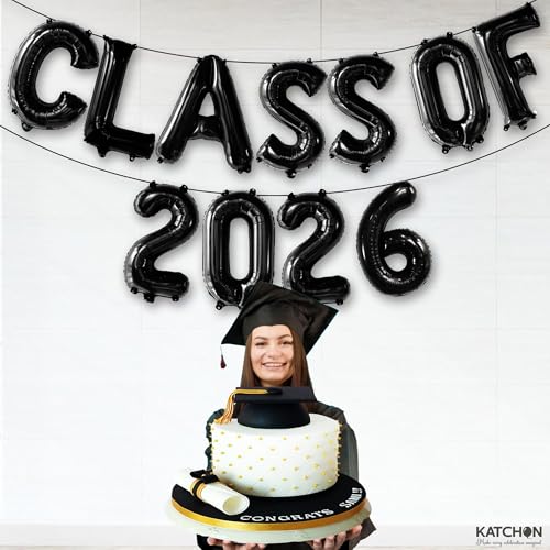Image of KatchOn, Black Class of 2026 Balloons - 16 Inch | Graduation Balloons Banners | Black Graduation Decorations 2026 | Class of 2026 Banner for Class of 2026 Decorations, Graduation Party Decorations