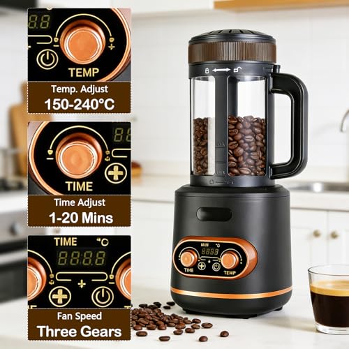 TECKZOON Heißluft Kaffeeröster 200g, 2200W Auto Röster Maschine für Kaffeebohnen, Geteilte Kaffeebohnentasse, Temp & Timer stufenlos regelbar, ideal für Zuhause und Café