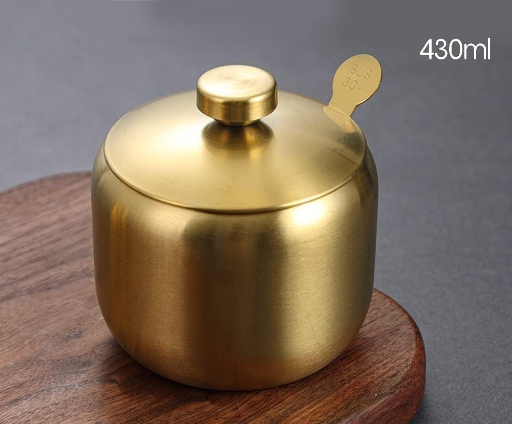 Stainless Steel Seasoning Jar Decorative Sugar Bowl Multi-Purpose Spice Container Stainless Steel Sugar Bowl Spice Jar Storage (Gold)