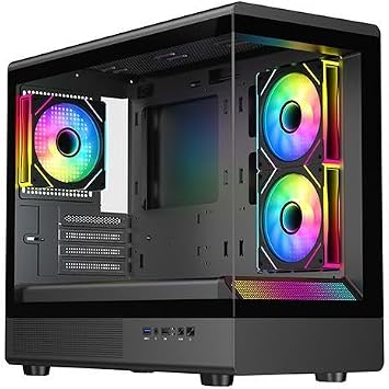 DIYPC ARGB-M1-BK Black USB3.0/ Type C Tempered Glass Micro ATX Gaming Computer Case w/Dual Tempered Glass Panel and 3 x ARGB PWM Fans (Pre-Installed)