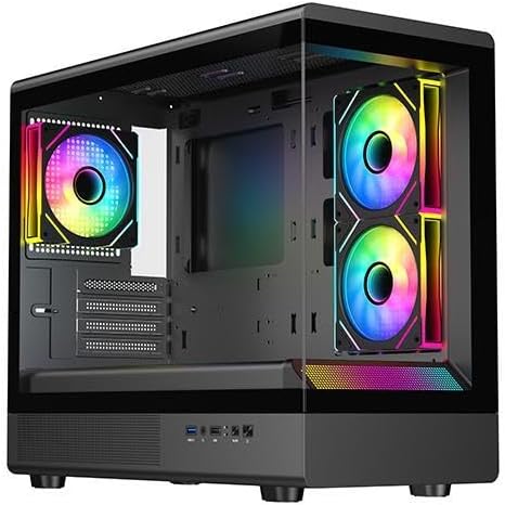 DIYPC ARGB-M1-BK Black USB3.0/ Type C Tempered Glass Micro ATX Gaming Computer Case w/Dual Tempered Glass Panel and 3 x ARGB PWM Fans (Pre-Installed)
