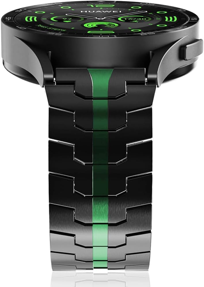 DEALELE Bands Compatible with Samsung Galaxy 3 45mm / Galaxy Watch 46mm / Huawei Watch 4/4 Pro / 3/3 Pro / GT4 46mm, 22mm Thin Iron Man Stainless Steel Metal Strap for Women Men, Black-green