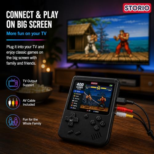 Image of Storio Rechargeable Pocket Video Game for Kids 400 in 1 Retro Game Box Console Handheld Game Box with TV Output - Multicolor | 400 in 1 Retro Game Box Console, Handheld Game Box, TV Output