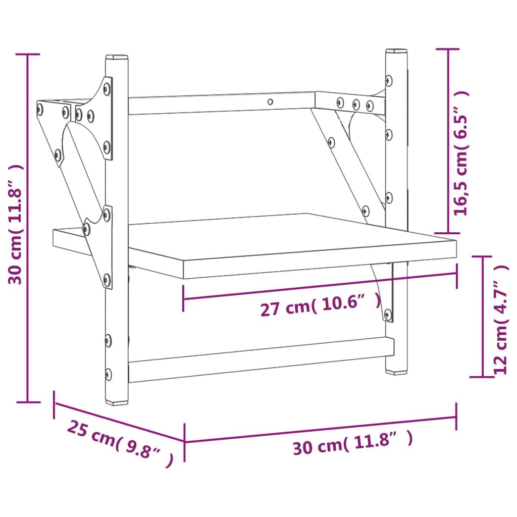 Scaffalature, mensole da parete e sporgenze, mensole da parete con barre, 2 pezzi, nero, 30 x 25 x 30 cm