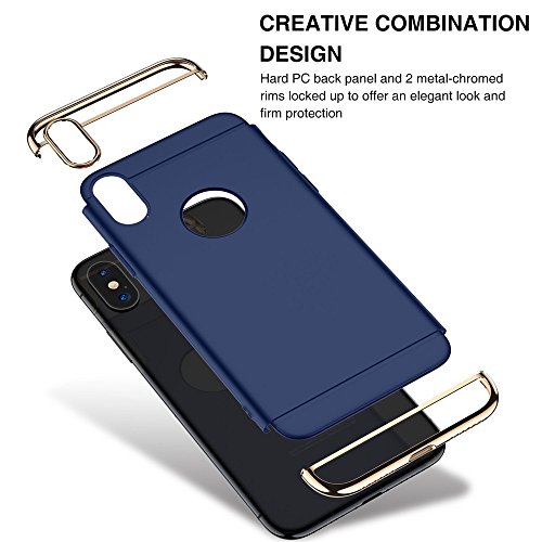 Case Compatible with iPhone X XS MAX Case Rugged PC Back Cover Case 3 in 1 Shockproof Anti-Drop Phone Case Cover for iPhone X Case Women Men (X, Blue) - Thumbnail 3