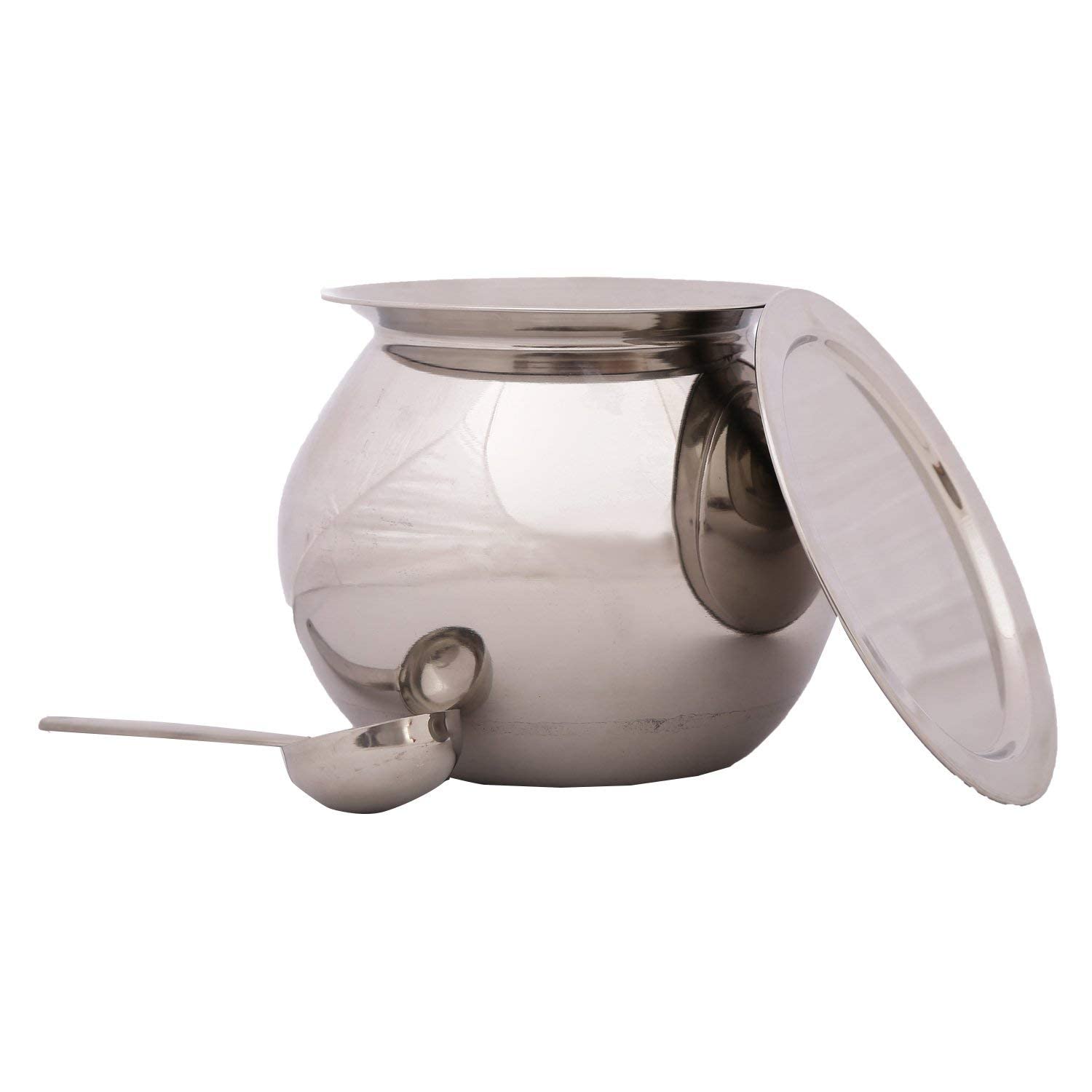 Mahi Store Stainless Steel Pongal Pot/Gundu/Cooker/Handi 2L (Medium, Silver) with Lid and Spoon | Ideal for Pongal, Upma, Sweets | 750g