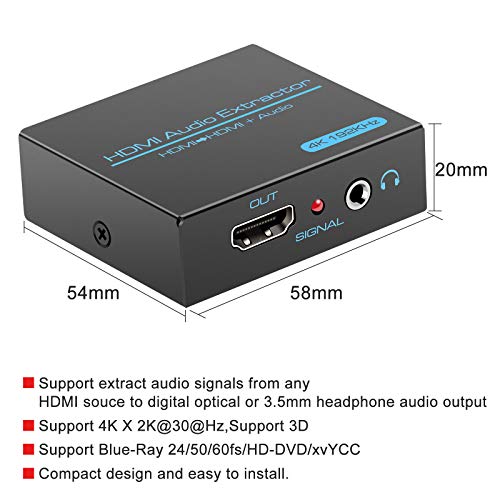 VPFET HDMI Audio Extractor Splitter 4K 3.5mm Adapter Converter with AUX RCA L or R Stereo Output Support 1080P 3D Compatable for PS4 Fire Stick Blu Ray Player etc