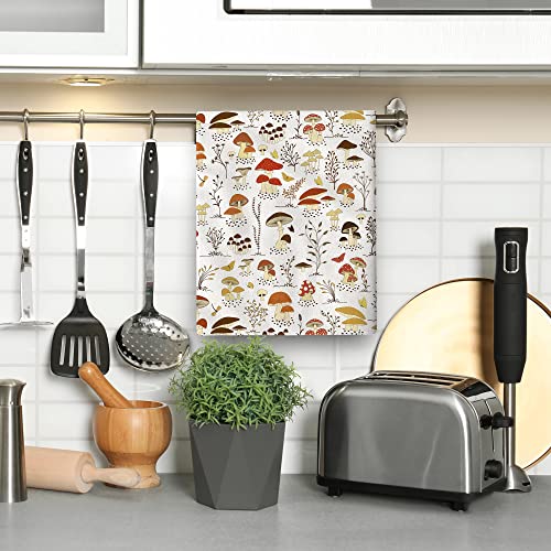 Mushroom Cute Botanic Kitchen Towels With Hanging Loop, 16X24 Inch Beige Dish Towels Bathroom Hand Towels Set Of 2 Soft Absorbent Tea Towels #TOP3