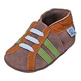  Lappade Sport beige-grün-orange Wildleder Pirat LKW Bagger Auto Flugzeug Stern Lederpuschen Hausschuhe Krabbelschuhe Baby Lauflernschuhe mit Ledersohle (Art. 147 Gr. 23/24 EU)
