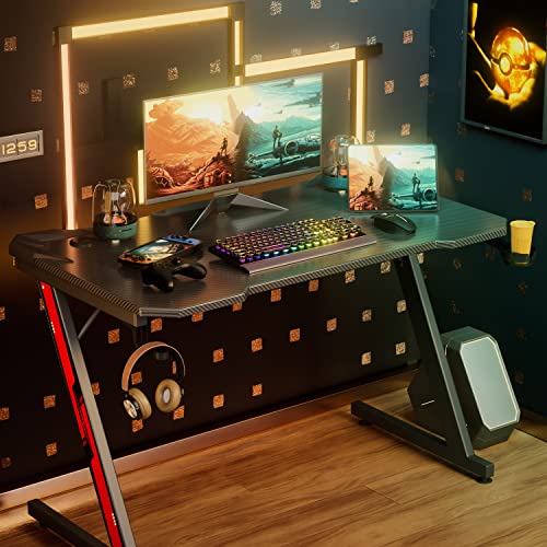 Gaming Desk for Home Office with Carbon Fiber Surface