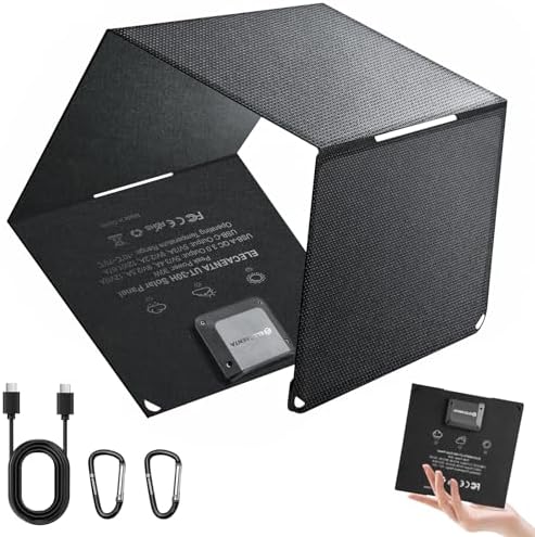 ELECAENTA 30W ETFE HPBC Solar Ladegerät 2 Ports Tragbares Solarpanel, 0,5kg | USB-C PD20W USB-A QC3.0 IP68 Wasserdicht für iPhone/Android Smartphones, Tablet, Powerbank, Kamera, Ou