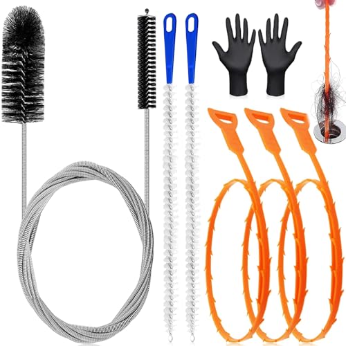 Redamancy 7 Stück Abflussreiniger Spirale Doppelkopf-Rohrreinigungsbürste Edelstahl-Kanalreiniger Abflussreiniger Sticks Abfluss Bürste Flexible Reinigungsbürste für den Abfluss in Küche und Dusche