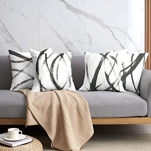 Black And White Throw Pillow Covers Abstract Ink Graffiti Art Pillow Cover Modern Home Decorative Aesthetic Square Pillowcase Cushion Covers For Living Room Sofa Couch Set Of 4,18X18 Inches #TOP2