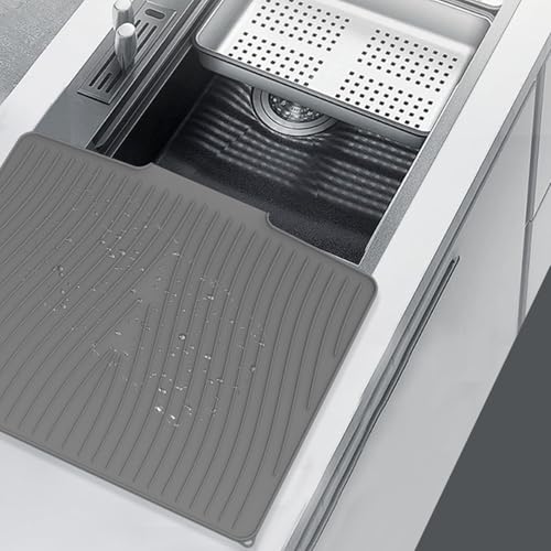Alfombrilla de secado de platos de silicona para encimera de cocina rectangular gris 6