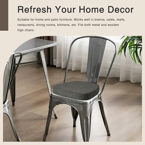 Image of OVOV 14x14 Chair Cushions for Metal Dining Chairs Set of 4 Dark Grey | Non Slip, Washable Removable Cover with Ties, Textured, for Dining Room, Kitchen Cafes Bistro Patio, Stackable Chairs