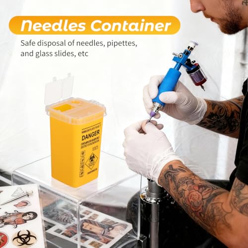 Ciieeo 2 Stück Kanülenabwurfbehälter, EntsorgungsbehälterAbfallsammelbox Die Entsorgung von Nadeln Spritzenabwurfbehälter für Tattoo Tätowierungen Kanülen und Spritzen, 1 Liter (1000ml) Yellow