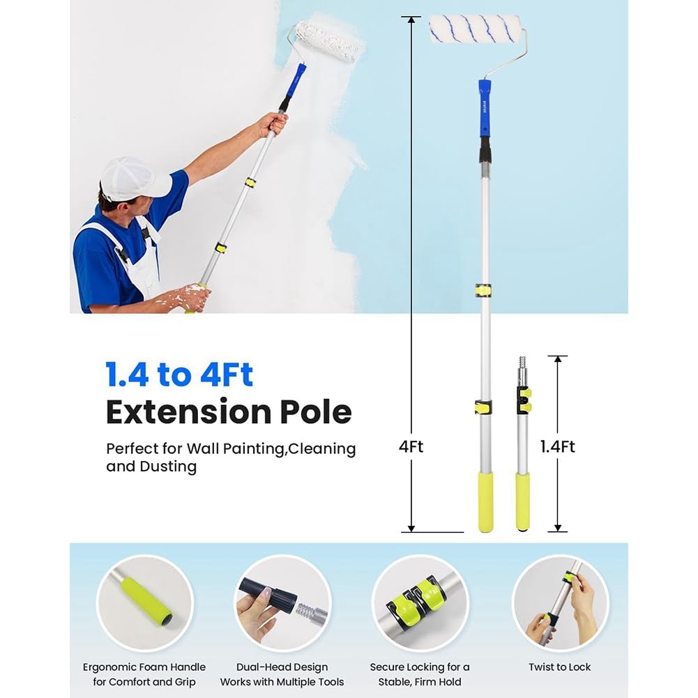 Professionelles Farbroller-Set mit Verlängerungsstange (60-120 Cm), 23 cm und 10 cm Farbrollern, Tragetasche für Wände, Decken und Wohnbereich