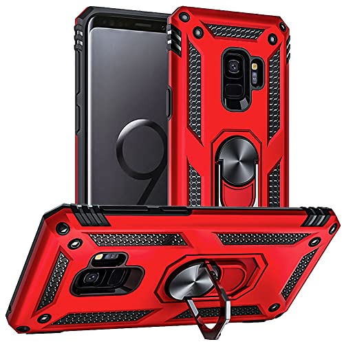 Coque Samsung S9 rouge renforcée avec finitions haut de gamme et bague intégrée