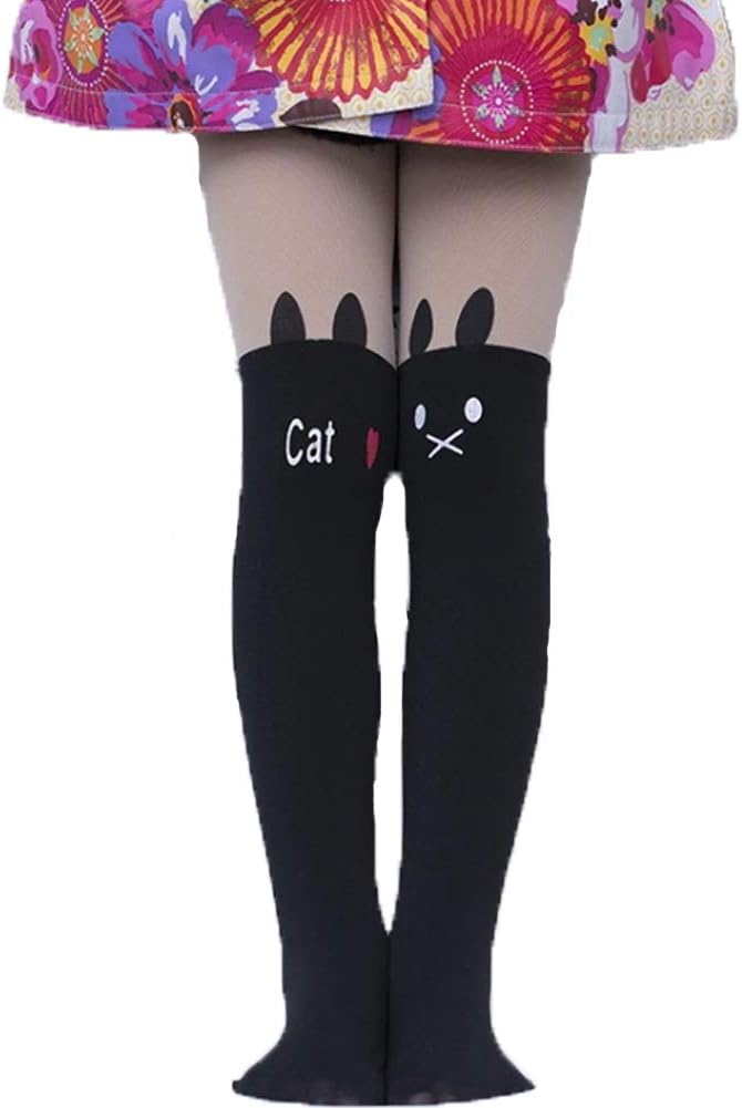 Monvecle Girl Tight Cartoon Tail Hosiery Pantyhose Legging Mock Knee Nude High Tattoo Stockings