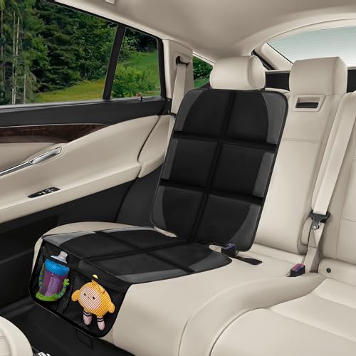 Image of Car Seat Protector for Child Car Seat, 2 Pack Baby Car Seat Covers with Mesh Pockets & Non-Slip Backing 600D Durable Seat Protector Under Baby Car Seats