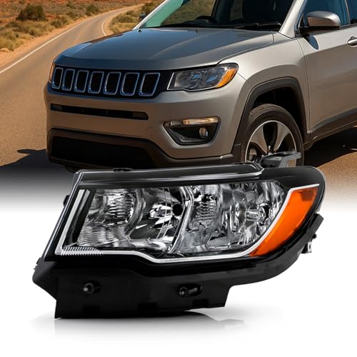 AKKON - Fits 2017-2022 Jeep Compass Halogen OE Style Headlights - Driver Left Black Housing Replacement