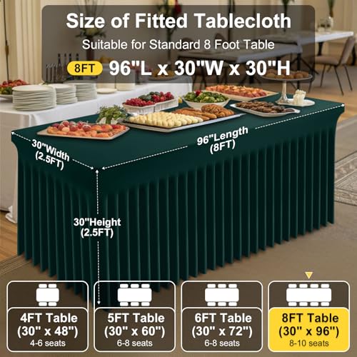 Image of Smiry 2 Pack Spandex Elastic Fitted Table Cloth Skirt for 8FT Table | Stretch Washable Table Cloth, Banquet Table Cover for Wedding, Party, Indoor & Trade Shows, (Hunter Green, 96Lx30Wx30H)