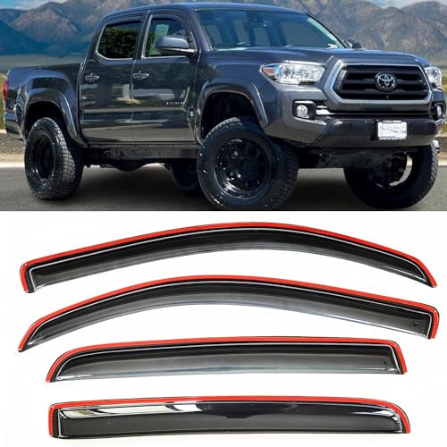 TONOYTIM 4-pcs in-Channel Sun Shade Rain Guard Window Visors Vent Deflectors Compatible with 2016-2023 Toyota Tacoma Double Cab Pickup SUV Truck Accessories Snow Wind Deflector 194768