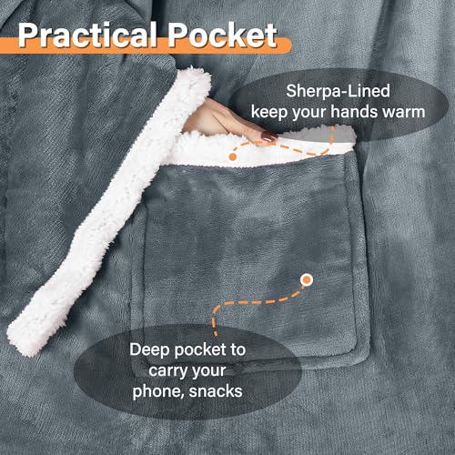 Image of Catalonia Sherpa Wearable Blanket with Sleeves Arms,Super Soft Warm Comfy Large Fleece Plush Sleeved TV Throws Wrap Robe Blanket for Adult Women and Men Grey